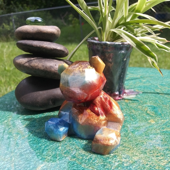 🧸SOLD🧸Colorful Teddy Bear Resin Art Cute Gift Gold Handmade Gifts - Picture 6 of 15